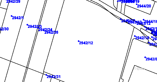 Parcela st. 2942/12 v KÚ Kunovice u Uherského Hradiště, Katastrální mapa