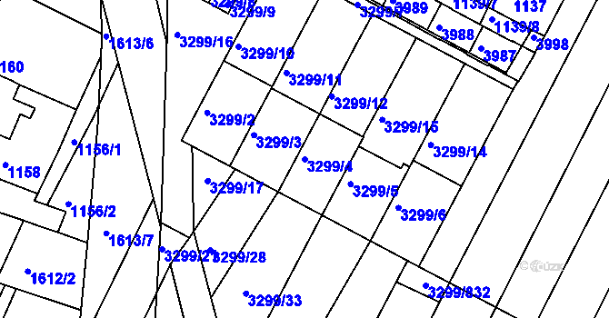 Parcela st. 3299/4 v KÚ Kunovice u Uherského Hradiště, Katastrální mapa