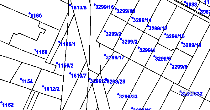 Parcela st. 3299/17 v KÚ Kunovice u Uherského Hradiště, Katastrální mapa