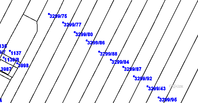Parcela st. 3299/88 v KÚ Kunovice u Uherského Hradiště, Katastrální mapa