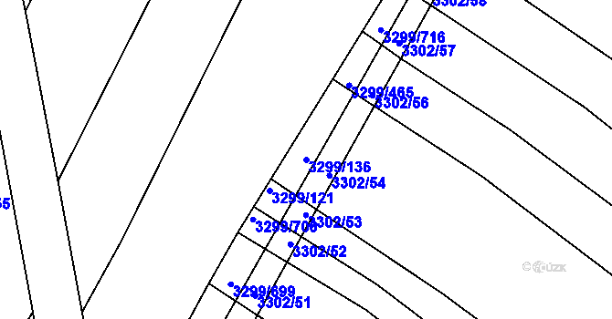 Parcela st. 3299/136 v KÚ Kunovice u Uherského Hradiště, Katastrální mapa