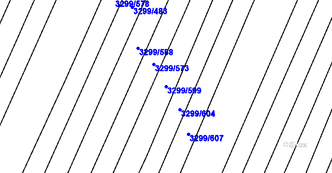 Parcela st. 3299/599 v KÚ Kunovice u Uherského Hradiště, Katastrální mapa