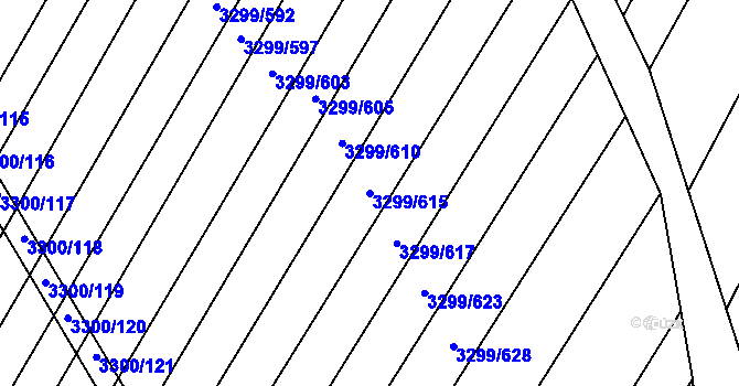 Parcela st. 3299/615 v KÚ Kunovice u Uherského Hradiště, Katastrální mapa