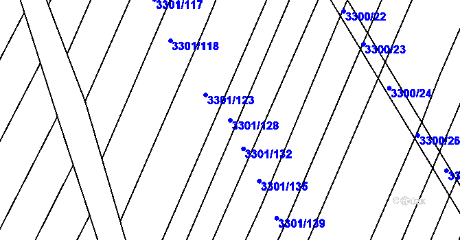 Parcela st. 3301/128 v KÚ Kunovice u Uherského Hradiště, Katastrální mapa