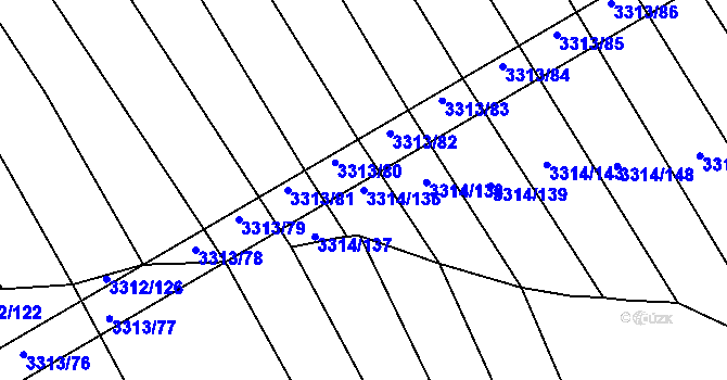 Parcela st. 3314/136 v KÚ Kunovice u Uherského Hradiště, Katastrální mapa