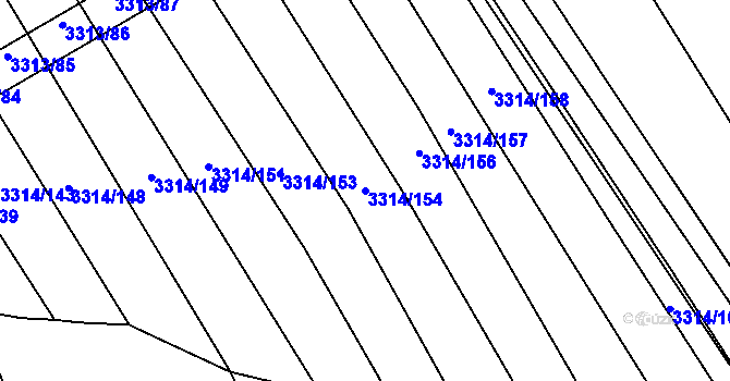 Parcela st. 3314/154 v KÚ Kunovice u Uherského Hradiště, Katastrální mapa
