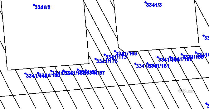 Parcela st. 3341/173 v KÚ Kunovice u Uherského Hradiště, Katastrální mapa