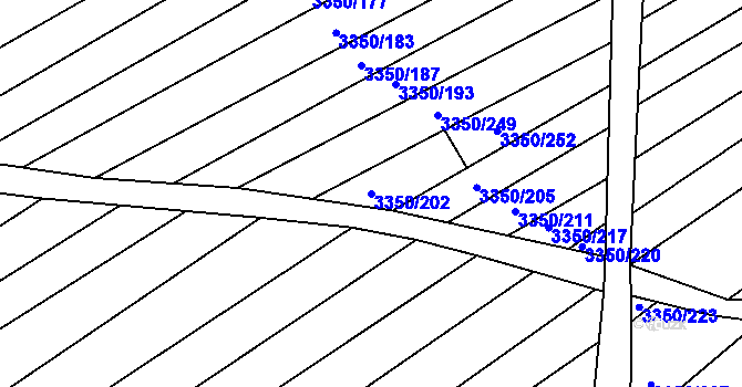 Parcela st. 3350/202 v KÚ Kunovice u Uherského Hradiště, Katastrální mapa