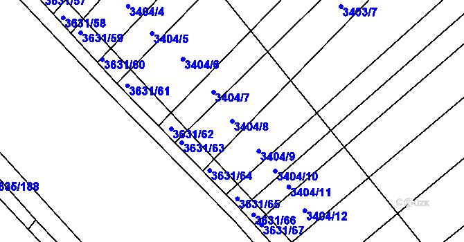 Parcela st. 3404/8 v KÚ Kunovice u Uherského Hradiště, Katastrální mapa