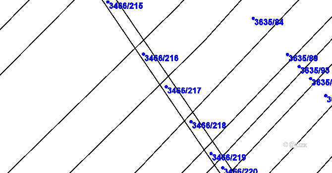 Parcela st. 3466/217 v KÚ Kunovice u Uherského Hradiště, Katastrální mapa