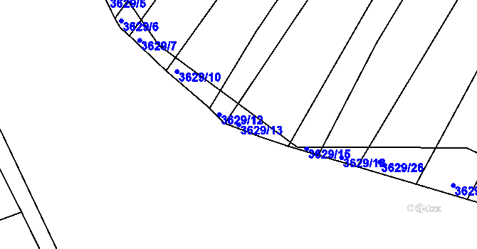 Parcela st. 3629/13 v KÚ Kunovice u Uherského Hradiště, Katastrální mapa