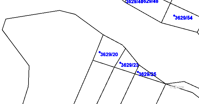 Parcela st. 3629/20 v KÚ Kunovice u Uherského Hradiště, Katastrální mapa