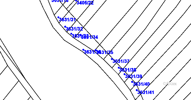 Parcela st. 3631/35 v KÚ Kunovice u Uherského Hradiště, Katastrální mapa