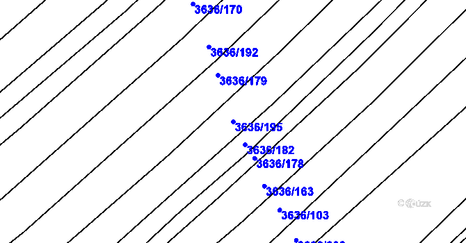 Parcela st. 3636/195 v KÚ Kunovice u Uherského Hradiště, Katastrální mapa