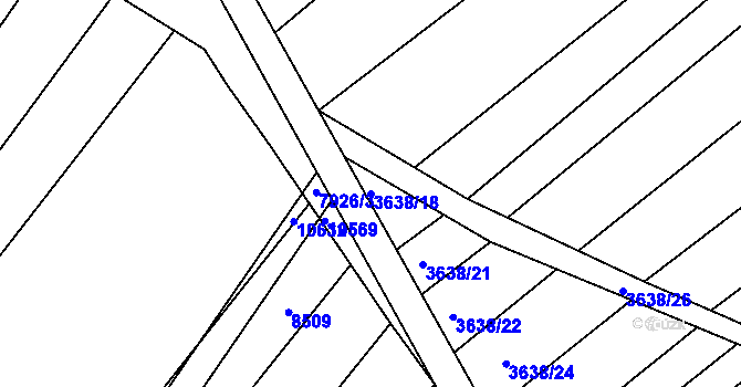 Parcela st. 3638/18 v KÚ Kunovice u Uherského Hradiště, Katastrální mapa