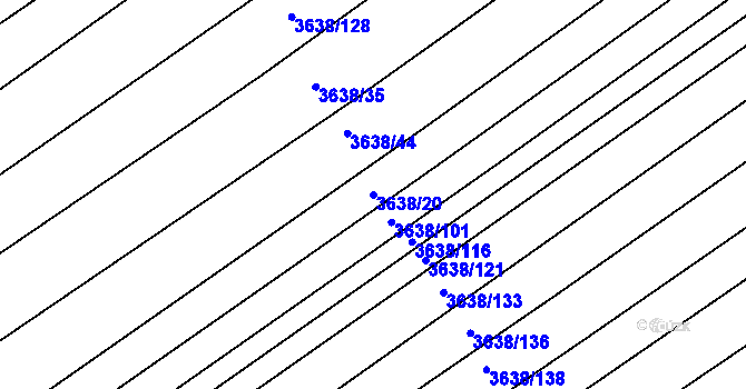 Parcela st. 3638/20 v KÚ Kunovice u Uherského Hradiště, Katastrální mapa