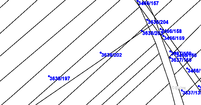Parcela st. 3638/202 v KÚ Kunovice u Uherského Hradiště, Katastrální mapa