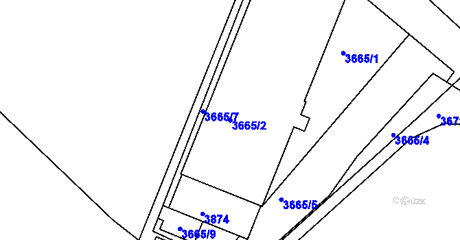 Parcela st. 3665/2 v KÚ Kunovice u Uherského Hradiště, Katastrální mapa