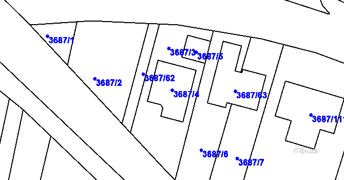 Parcela st. 3687/4 v KÚ Kunovice u Uherského Hradiště, Katastrální mapa