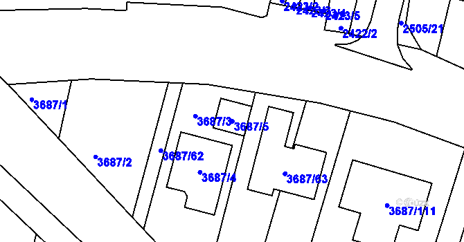 Parcela st. 3687/5 v KÚ Kunovice u Uherského Hradiště, Katastrální mapa
