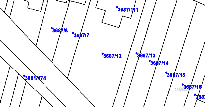 Parcela st. 3687/12 v KÚ Kunovice u Uherského Hradiště, Katastrální mapa