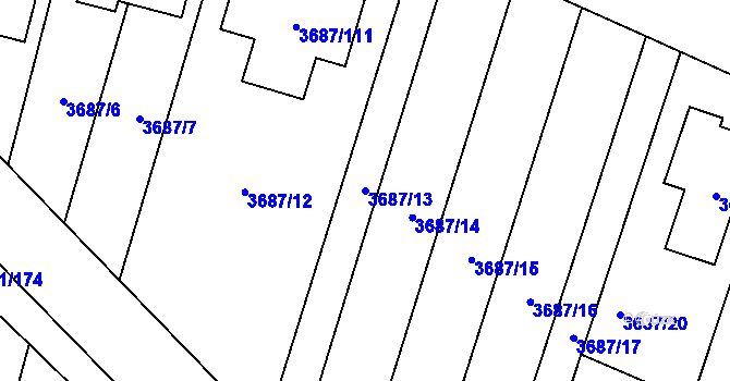 Parcela st. 3687/13 v KÚ Kunovice u Uherského Hradiště, Katastrální mapa