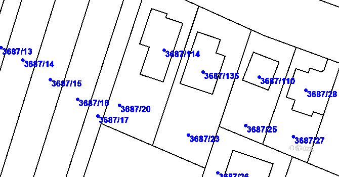 Parcela st. 3687/21 v KÚ Kunovice u Uherského Hradiště, Katastrální mapa