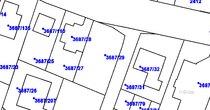 Parcela st. 3687/29 v KÚ Kunovice u Uherského Hradiště, Katastrální mapa