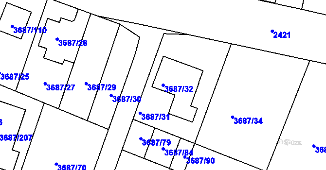 Parcela st. 3687/32 v KÚ Kunovice u Uherského Hradiště, Katastrální mapa