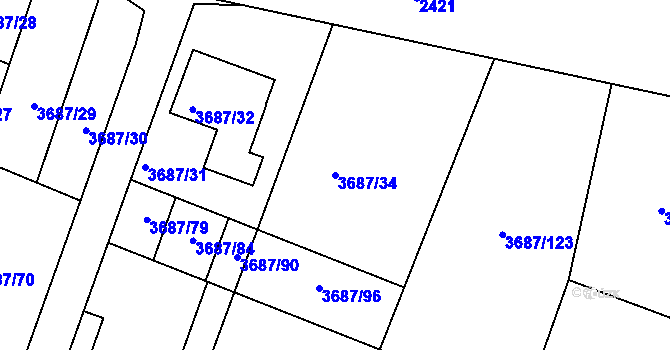 Parcela st. 3687/34 v KÚ Kunovice u Uherského Hradiště, Katastrální mapa