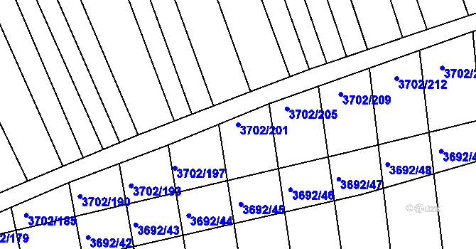 Parcela st. 3702/201 v KÚ Kunovice u Uherského Hradiště, Katastrální mapa