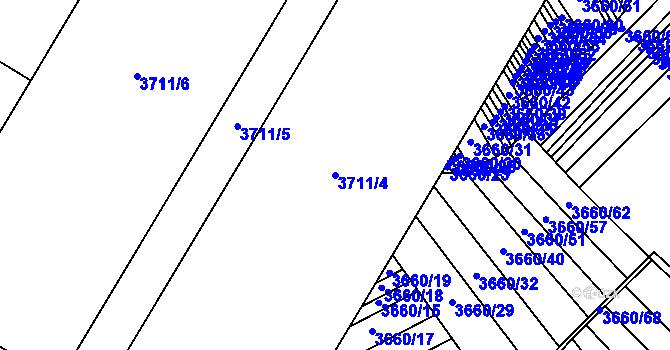 Parcela st. 3711/4 v KÚ Kunovice u Uherského Hradiště, Katastrální mapa