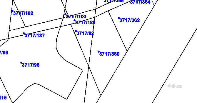 Parcela st. 3717/360 v KÚ Kunovice u Uherského Hradiště, Katastrální mapa