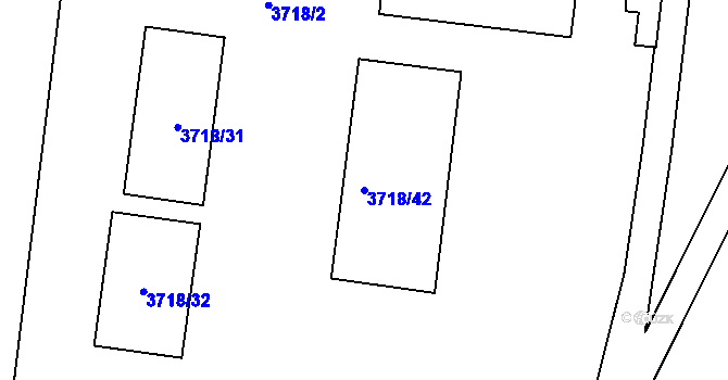 Parcela st. 3718/42 v KÚ Kunovice u Uherského Hradiště, Katastrální mapa
