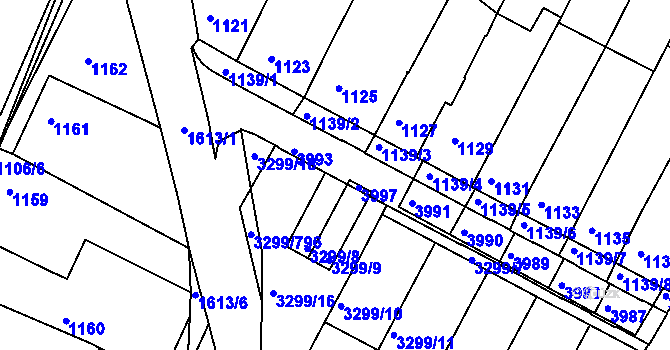 Parcela st. 3996 v KÚ Kunovice u Uherského Hradiště, Katastrální mapa