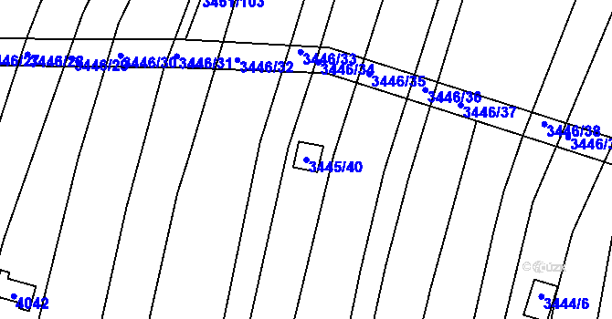 Parcela st. 3445/40 v KÚ Kunovice u Uherského Hradiště, Katastrální mapa