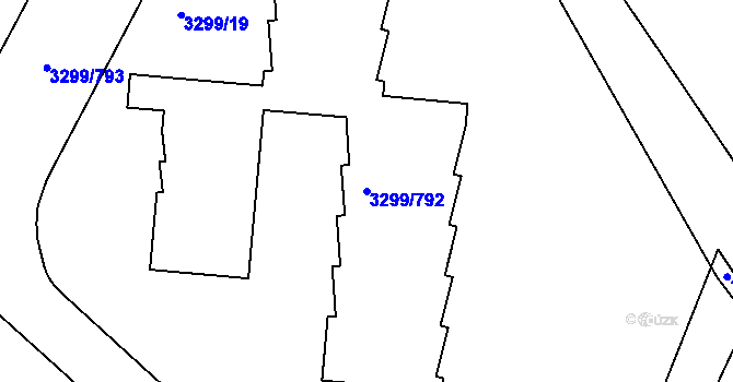 Parcela st. 3299/792 v KÚ Kunovice u Uherského Hradiště, Katastrální mapa