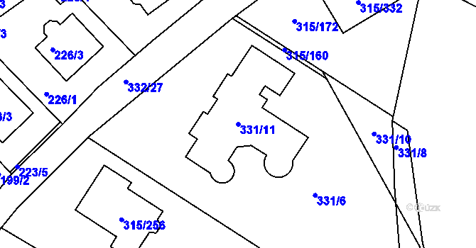 Parcela st. 331/11 v KÚ Kunovice u Uherského Hradiště, Katastrální mapa
