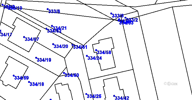Parcela st. 334/58 v KÚ Kunovice u Uherského Hradiště, Katastrální mapa