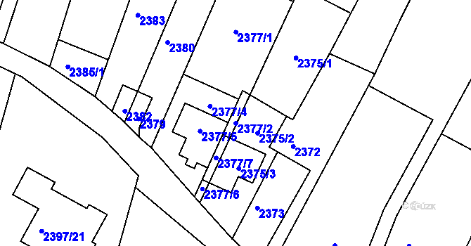 Parcela st. 2377/2 v KÚ Kunovice u Uherského Hradiště, Katastrální mapa