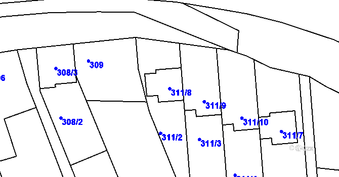 Parcela st. 311/8 v KÚ Kunovice u Uherského Hradiště, Katastrální mapa