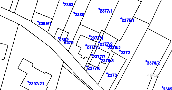 Parcela st. 2377/5 v KÚ Kunovice u Uherského Hradiště, Katastrální mapa