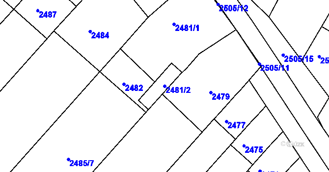 Parcela st. 2481/2 v KÚ Kunovice u Uherského Hradiště, Katastrální mapa