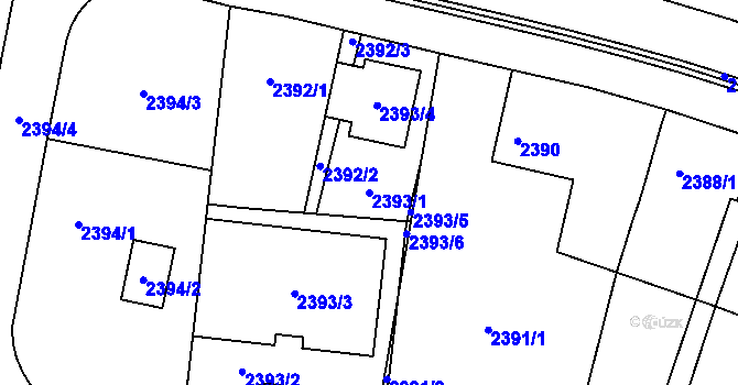 Parcela st. 2393/1 v KÚ Kunovice u Uherského Hradiště, Katastrální mapa