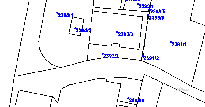 Parcela st. 2393/2 v KÚ Kunovice u Uherského Hradiště, Katastrální mapa
