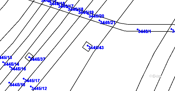 Parcela st. 3445/43 v KÚ Kunovice u Uherského Hradiště, Katastrální mapa