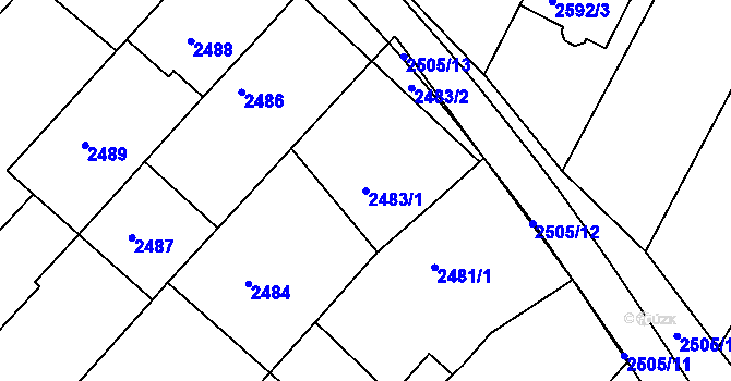 Parcela st. 2483/1 v KÚ Kunovice u Uherského Hradiště, Katastrální mapa