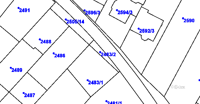 Parcela st. 2483/2 v KÚ Kunovice u Uherského Hradiště, Katastrální mapa