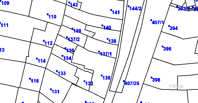 Parcela st. 137/1 v KÚ Kunovice u Uherského Hradiště, Katastrální mapa