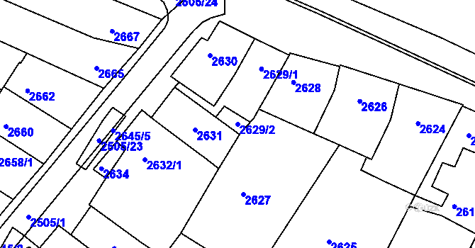 Parcela st. 2629/2 v KÚ Kunovice u Uherského Hradiště, Katastrální mapa